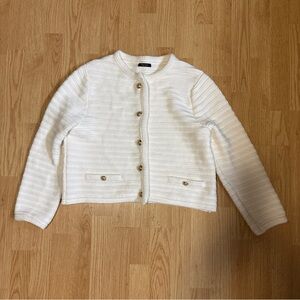 Massimo Dutti Cream Textured Button Front Sweater